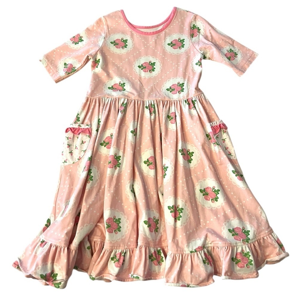 Eleanor Rose Louise Dress Pink Lace & Rose Print Jersey Size 7-8 Floral - Picture 2 of 8